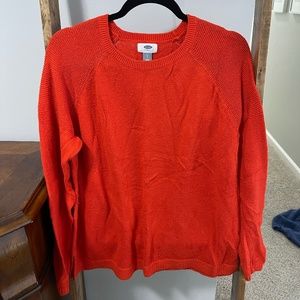Old Navy red orange sweater with slightly open knit shoulders